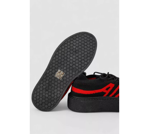 Кроссовки женские текстиль, цвет черно-красный, 243R2023-33