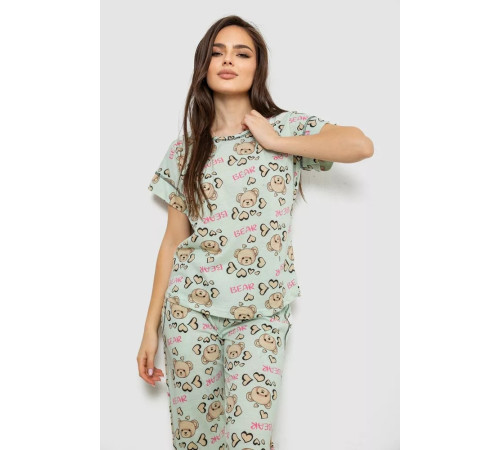 Женская пижама с принтом, цвет мятный, 243R6018