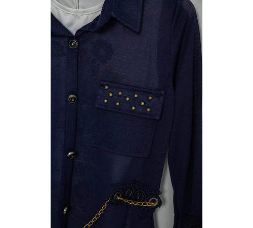 Платье-рубашка в комплекте с майкой для девочек, цвет темно-синий, 247R0495