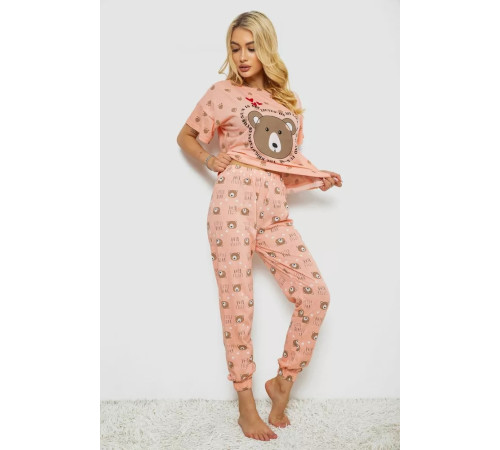 Пижама женская с принтом, цвет персиковый, 243R15436.