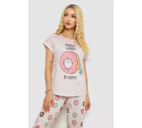 Женская пижама с принтом, цвет пудровый, 243R6015