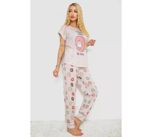 Женская пижама с принтом, цвет пудровый, 243R6015