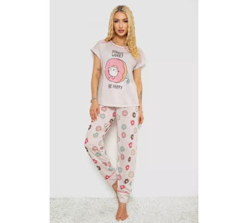 Женская пижама с принтом, цвет пудровый, 243R6015
