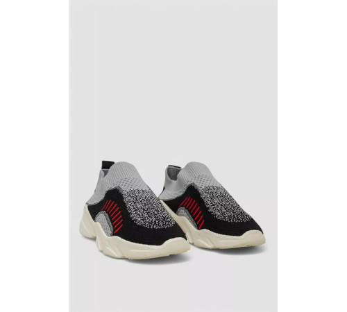 Слипоны женские из ткани, цвет черно-серый, 244R321C