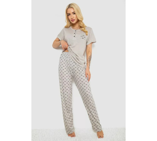 Женская пижама с принтом, цвет серый, 243R7032