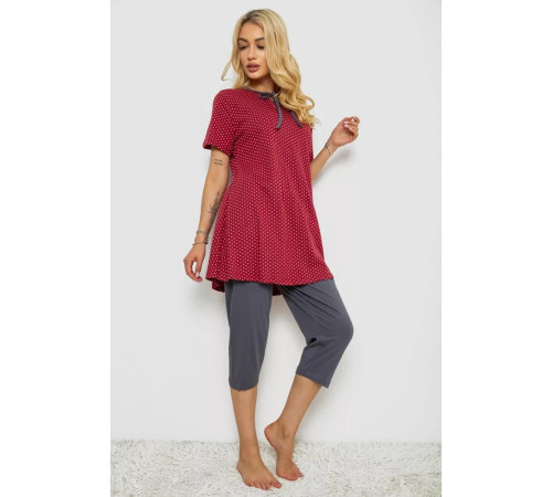 Піжама жіноча з принтом, колір бордовий, 243R10391