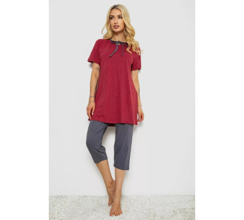 Піжама жіноча з принтом, колір бордовий, 243R10391