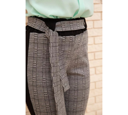 Жіночі вкорочені штани, в клітку з лампасами, колір Сірий, 172R9314-3