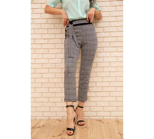 Жіночі вкорочені штани, в клітку з лампасами, колір Сірий, 172R9314-3