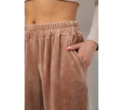 Брюки женские велюровые, цвет бежевый, 238R105