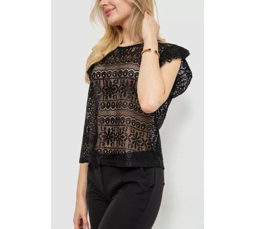 Блуза гипюровая, цвет черный, 244R093