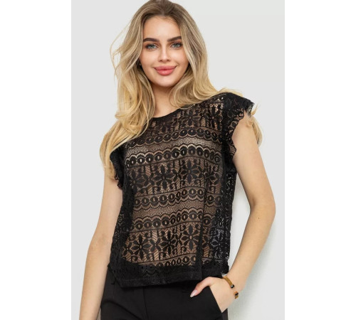 Блуза гипюровая, цвет черный, 244R093