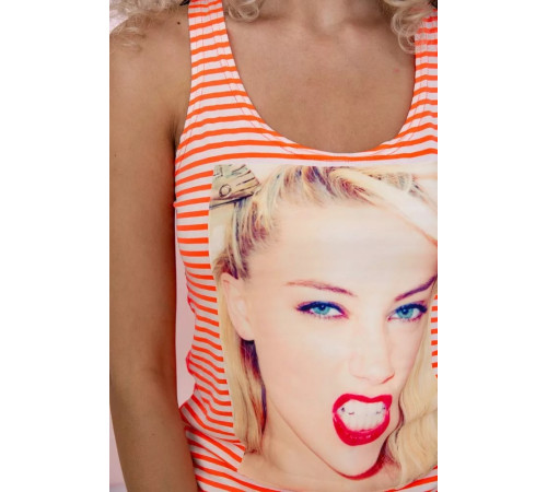 Смугаста жіноча майка, помаранчевого кольору з принтом, 167R227-1