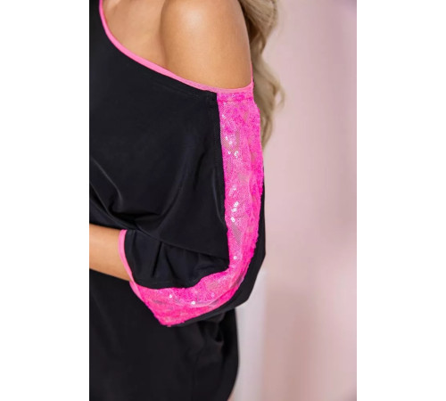 Мини-платье с короткими рукавами, черно-розового цвета, 167R150-1.