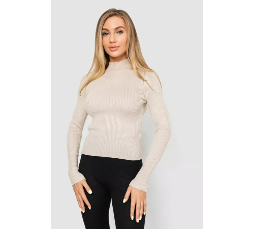 Водолазка женская в рубчик, цвет светло-бежевый, 214R91306.