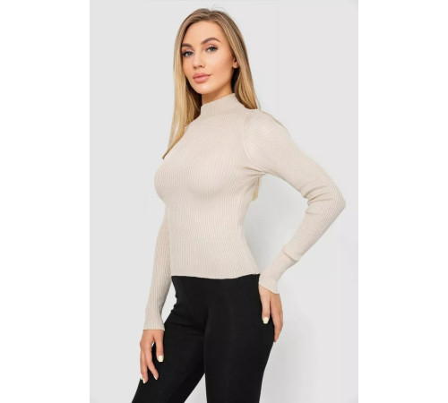 Водолазка женская в рубчик, цвет светло-бежевый, 214R91306.