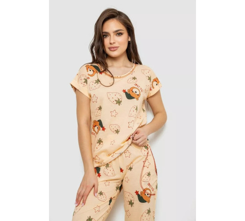 Піжама жіноча з принтом, колір бежевий, 243R6018-P31
