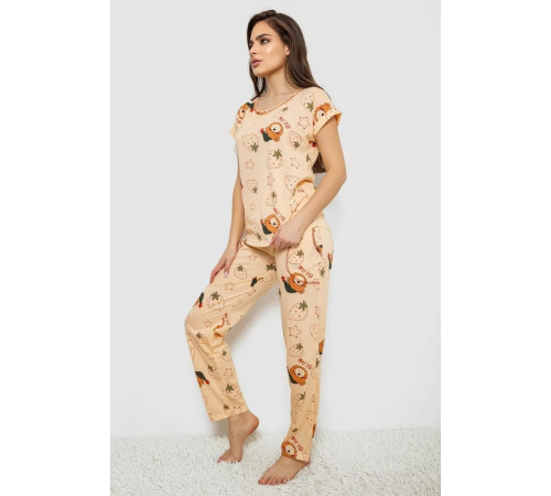 Піжама жіноча з принтом, колір бежевий, 243R6018-P31