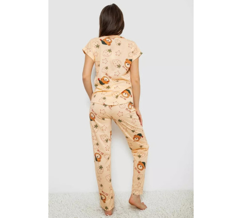 Піжама жіноча з принтом, колір бежевий, 243R6018-P31