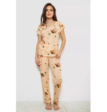 Піжама жіноча з принтом, колір бежевий, 243R6018-P31