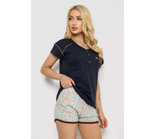 Піжама жіноча з принтом, колір синій, 243R0004-P18