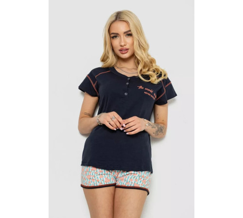 Піжама жіноча з принтом, колір синій, 243R0004-P18