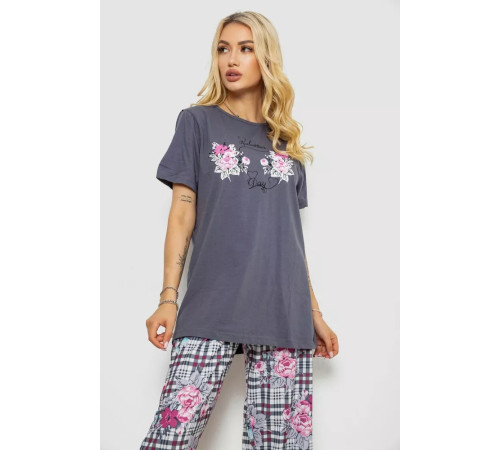Піжама жіноча з принтом, колір сірий, 243R10367