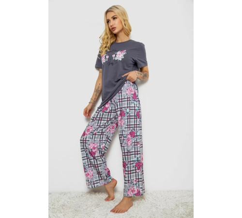 Піжама жіноча з принтом, колір сірий, 243R10367