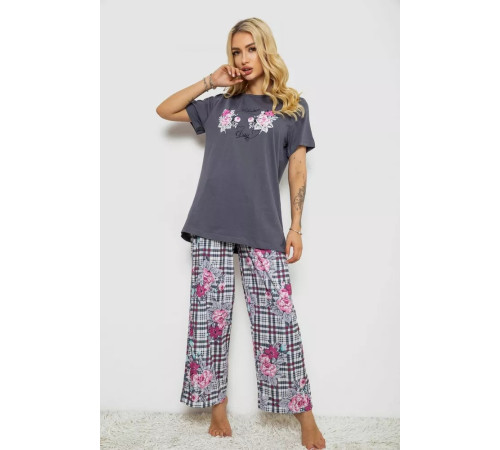 Піжама жіноча з принтом, колір сірий, 243R10367