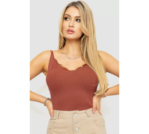 Майка жіноча в рубчик, колір коричневий, 204R020-1