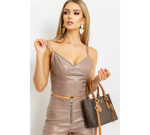 Топ из искусственной кожи, цвет бежевый, 176R1045-2.