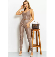 Топ из искусственной кожи, цвет бежевый, 176R1045-2.