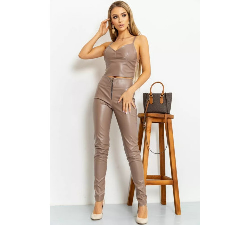 Топ из искусственной кожи, цвет бежевый, 176R1045-2.