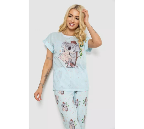 Піжама жіноча з принтом, колір блакитний, 243R6011