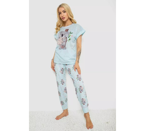 Піжама жіноча з принтом, колір блакитний, 243R6011