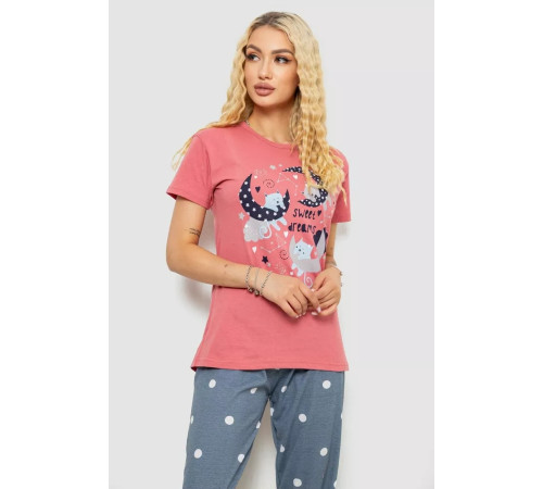 Женская пижама с принтом, цвет пудровый, 243R9254