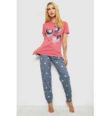 Піжама жіноча з принтом, колір пудровий, 243R9254