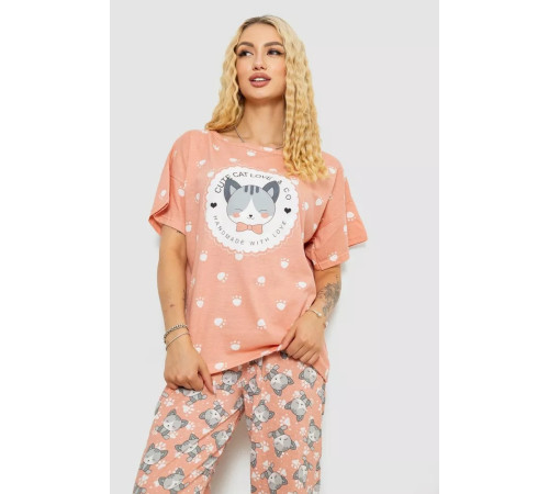Пижама женская с принтом, цвет персиковый, 243R15448.