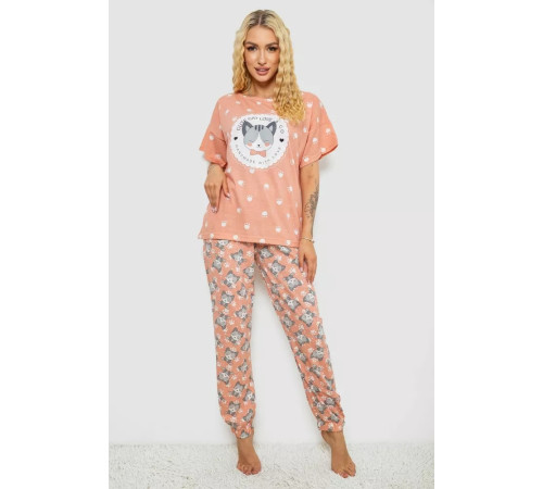 Пижама женская с принтом, цвет персиковый, 243R15448.