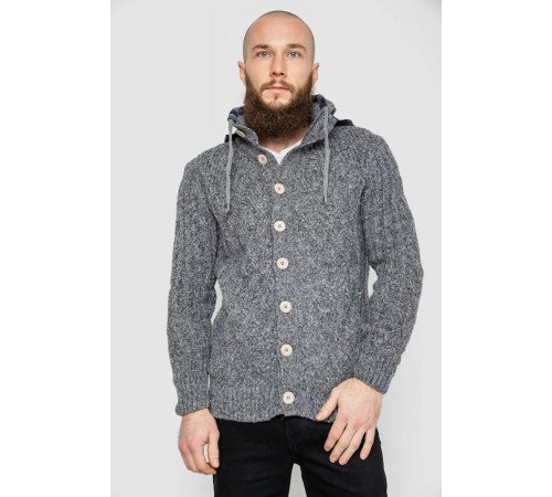 Кофта чоловіча на блискавці з капюшоном, колір темно-сірий, 214R10635