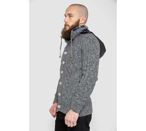 Кофта чоловіча на блискавці з капюшоном, колір темно-сірий, 214R10635