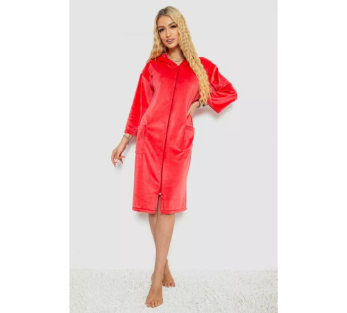 Халат жіночий велюровий на блискавці, колір кораловий, 238R101-1
