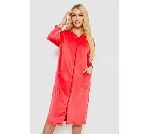 Халат жіночий велюровий на блискавці, колір кораловий, 238R101-1