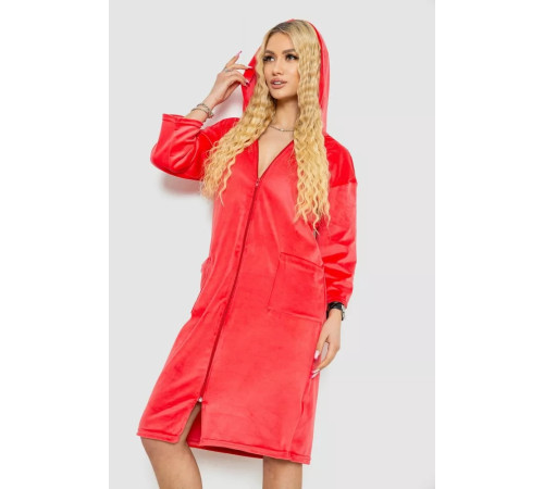 Халат жіночий велюровий на блискавці, колір кораловий, 238R101-1
