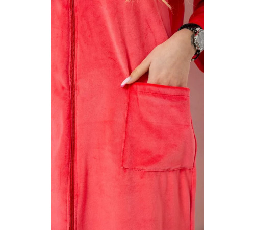 Халат жіночий велюровий на блискавці, колір кораловий, 238R101-1