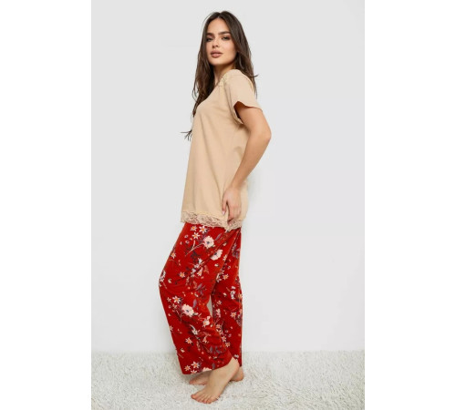 Жіноча піжама з принтом, колір бежевий, 243R1600-013