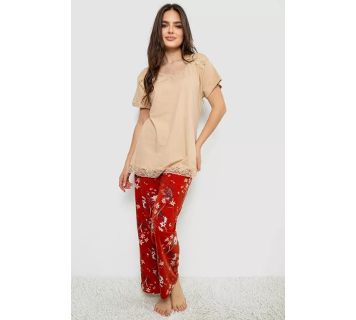 Жіноча піжама з принтом, колір бежевий, 243R1600-013