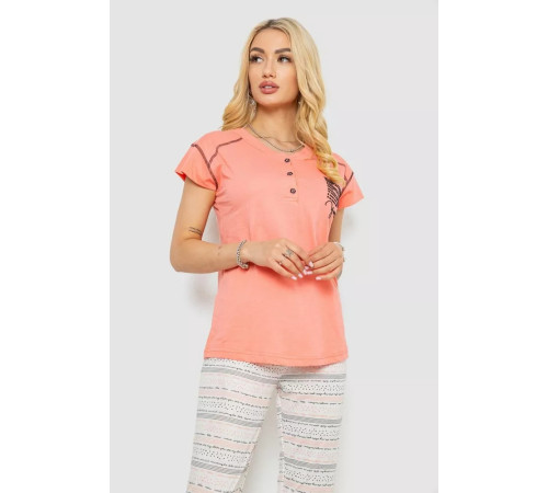 Пижама женская с принтом, цвет персиковый, 243R0004-P11.