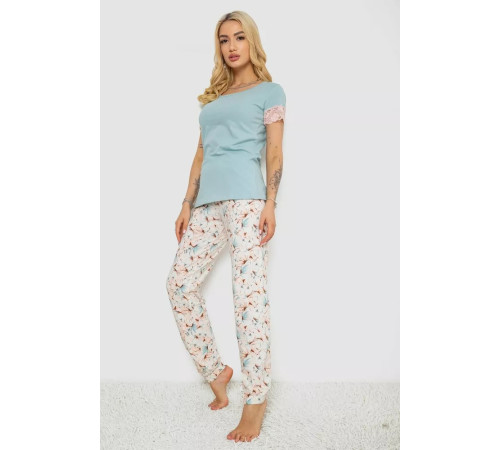 Піжама жіноча з принтом, колір оливковий, 243R1484-005