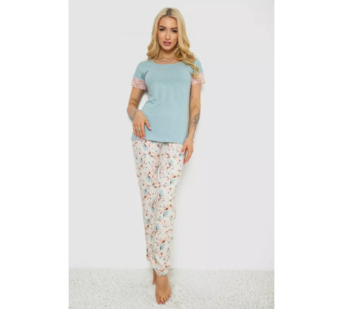 Піжама жіноча з принтом, колір оливковий, 243R1484-005